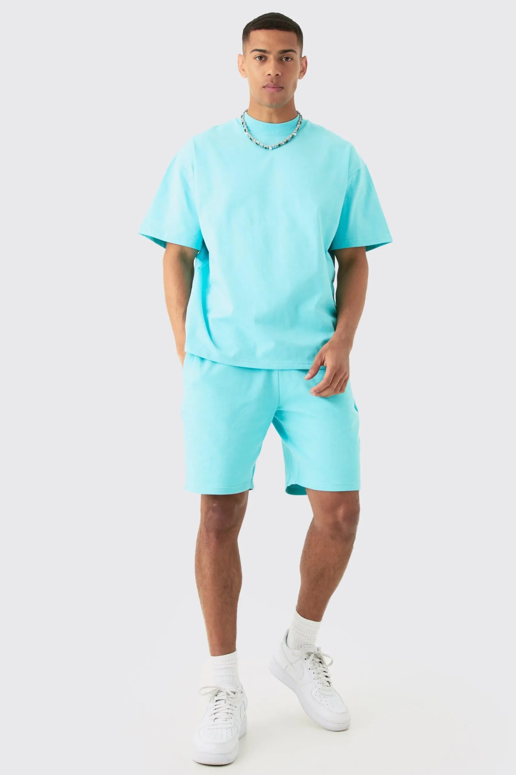 boohooMAN Oversized Super Heavyweight Jersey T-shirt & Shorts Set | UK| Sets & Co-Ords|Tracksuits