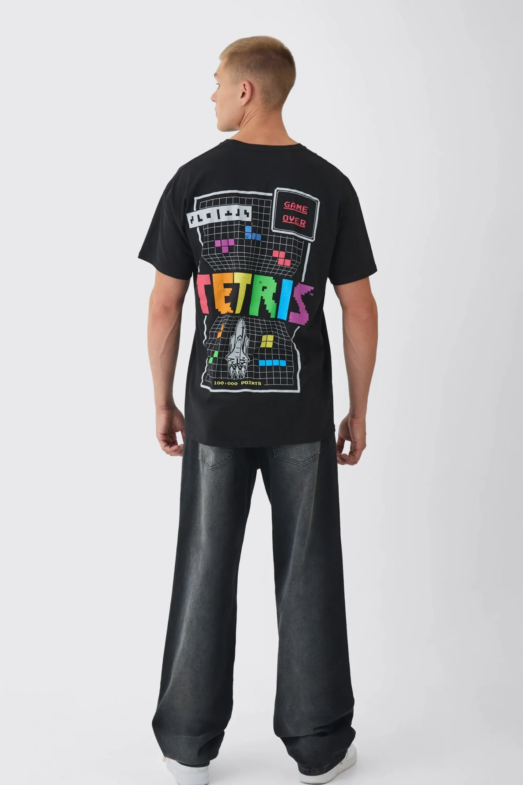 Oversized Tetris Gaming License Back Print T-shirt | UK^boohooMAN