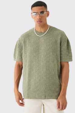 Oversized Textured Knit T-shirt In | UK^boohooMAN Outlet