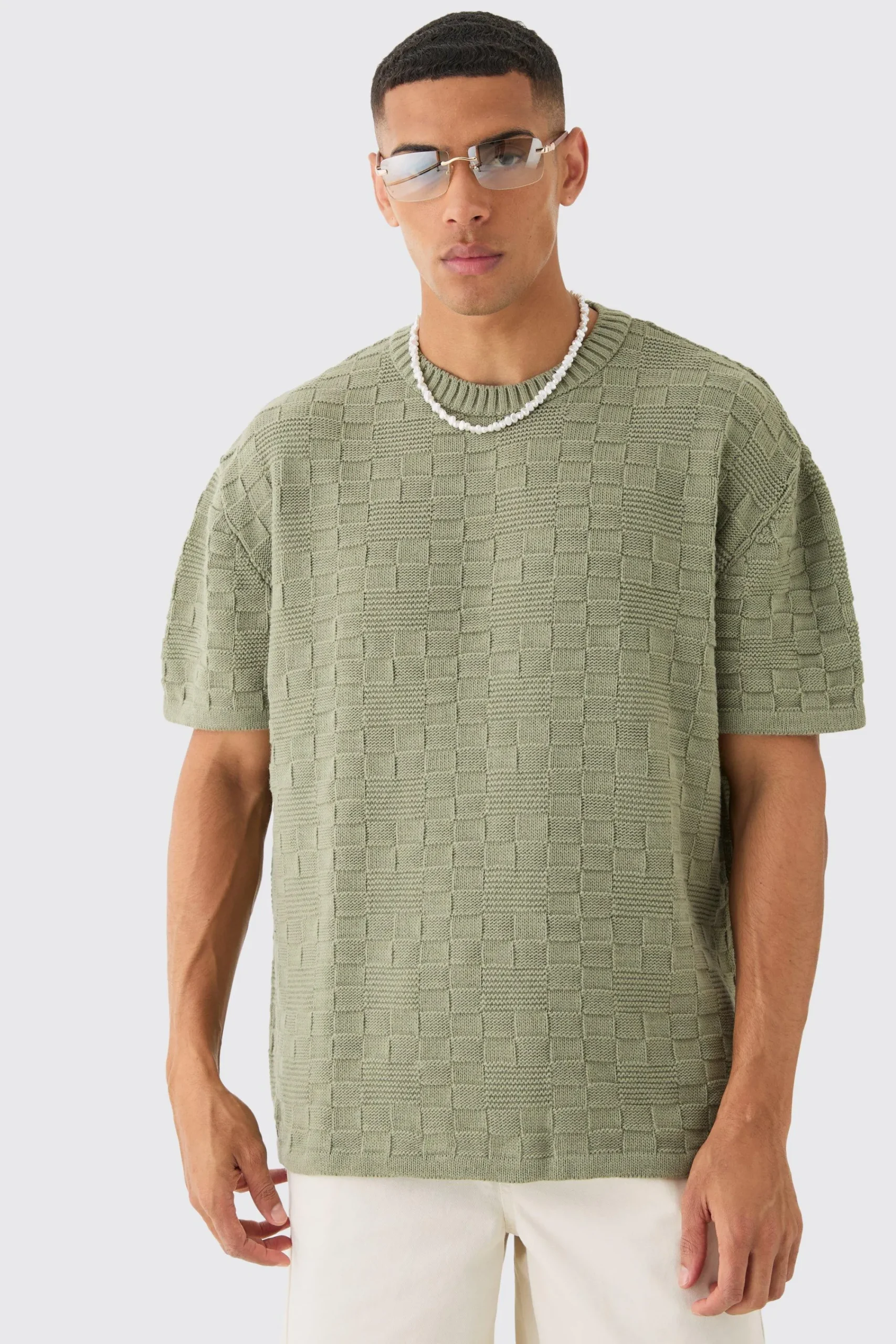 Oversized Textured Knit T-shirt In | UK^boohooMAN Outlet