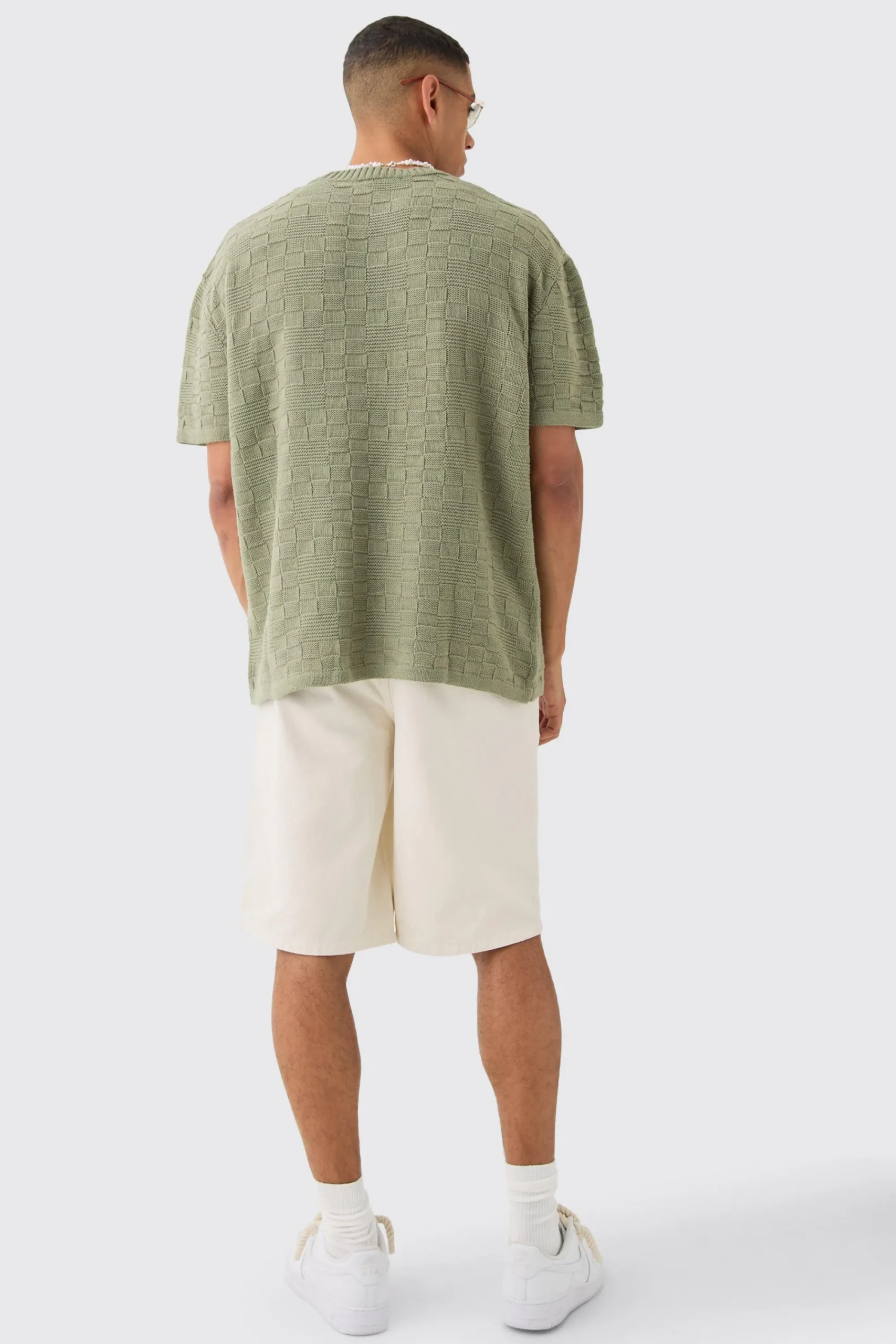 Oversized Textured Knit T-shirt In | UK^boohooMAN Outlet