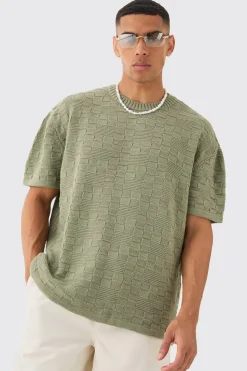 Oversized Textured Knit T-shirt In | UK^boohooMAN Outlet