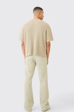 Oversized Textured Open Knit T-shirt | UK^boohooMAN Outlet