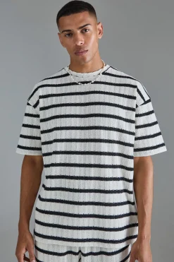 Oversized Textured Stripe T-shirt | UK^boohooMAN New