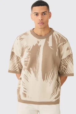 Oversized Tonal Abstract Drawing Knitted T-shirt | UK^boohooMAN New