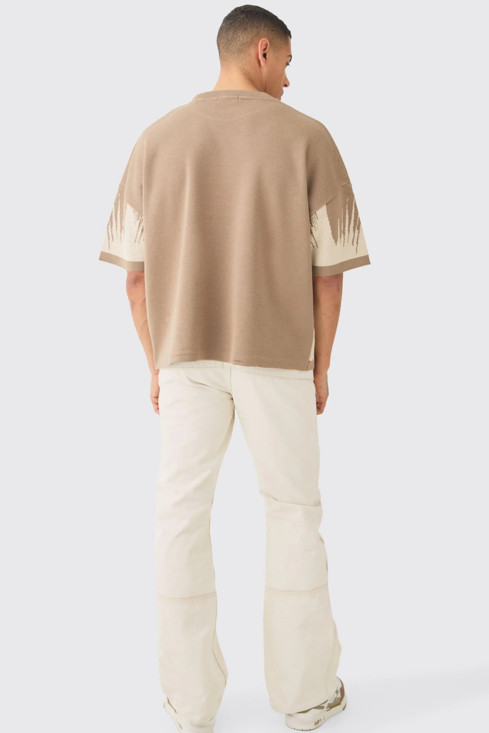 Oversized Tonal Abstract Drawing Knitted T-shirt | UK^boohooMAN New