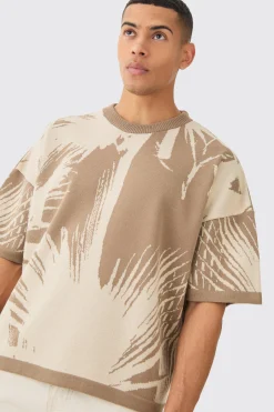 Oversized Tonal Abstract Drawing Knitted T-shirt | UK^boohooMAN New