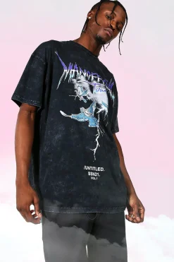 Oversized Tour Print Acid Wash T-shirt | UK^boohooMAN Hot