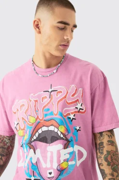 Oversized Trippy Lip Graphic T-shirt | UK^boohooMAN Outlet