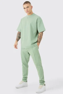 boohooMAN Oversized T-shirt & Tapered Jogger Interlock Set | UK| Sets & Co-Ords