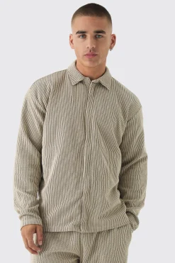 boohooMAN Oversized Two-tone Zip Ribbed Jersey Shirt & Straight Jogger Set | UK| Sets & Co-Ords