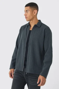 boohooMAN Oversized Two-tone Zip Through Ribbed Jersey Shirt | UK| Shirts