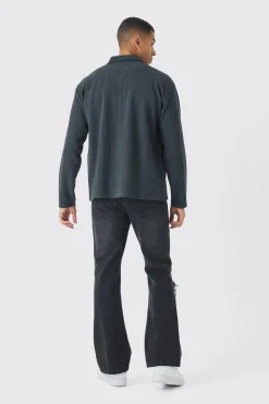 boohooMAN Oversized Two-tone Zip Through Ribbed Jersey Shirt | UK| Shirts