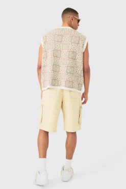 Oversized V Neck Crochet Knitted Tank | UK^boohooMAN Sale