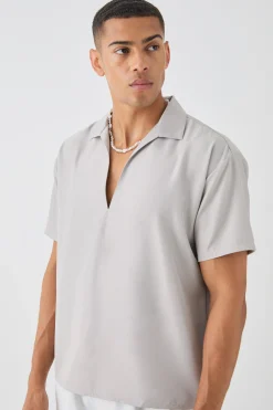 boohooMAN Oversized V Neck Dropped Shoulder Shirt In | UK| Shirts