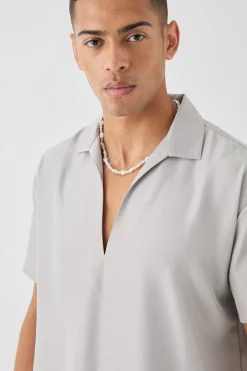 boohooMAN Oversized V Neck Dropped Shoulder Shirt In | UK| Shirts