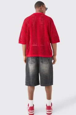 boohooMAN Oversized V Neck Open Stitch Knitted Polo | UK| Knitwear