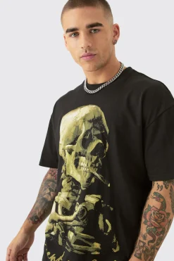 Oversized Van Gogh Skull License T-shirt | UK^boohooMAN Best