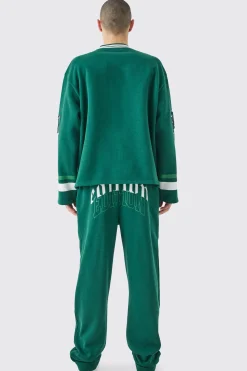 boohooMAN Oversized Varsity Applique V Neck Sweatshirt Tracksuit | UK| Tracksuits