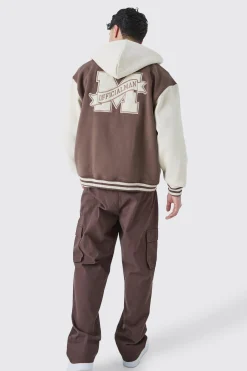 boohooMAN Oversized Varsity Applique Jersey Hooded Jacket | UK| Coats & Jackets