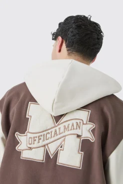 boohooMAN Oversized Varsity Applique Jersey Hooded Jacket | UK| Coats & Jackets
