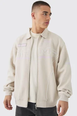 boohooMAN Oversized Varsity BHM Embroidered Jersey Bomber Jacket | UK| Coats & Jackets