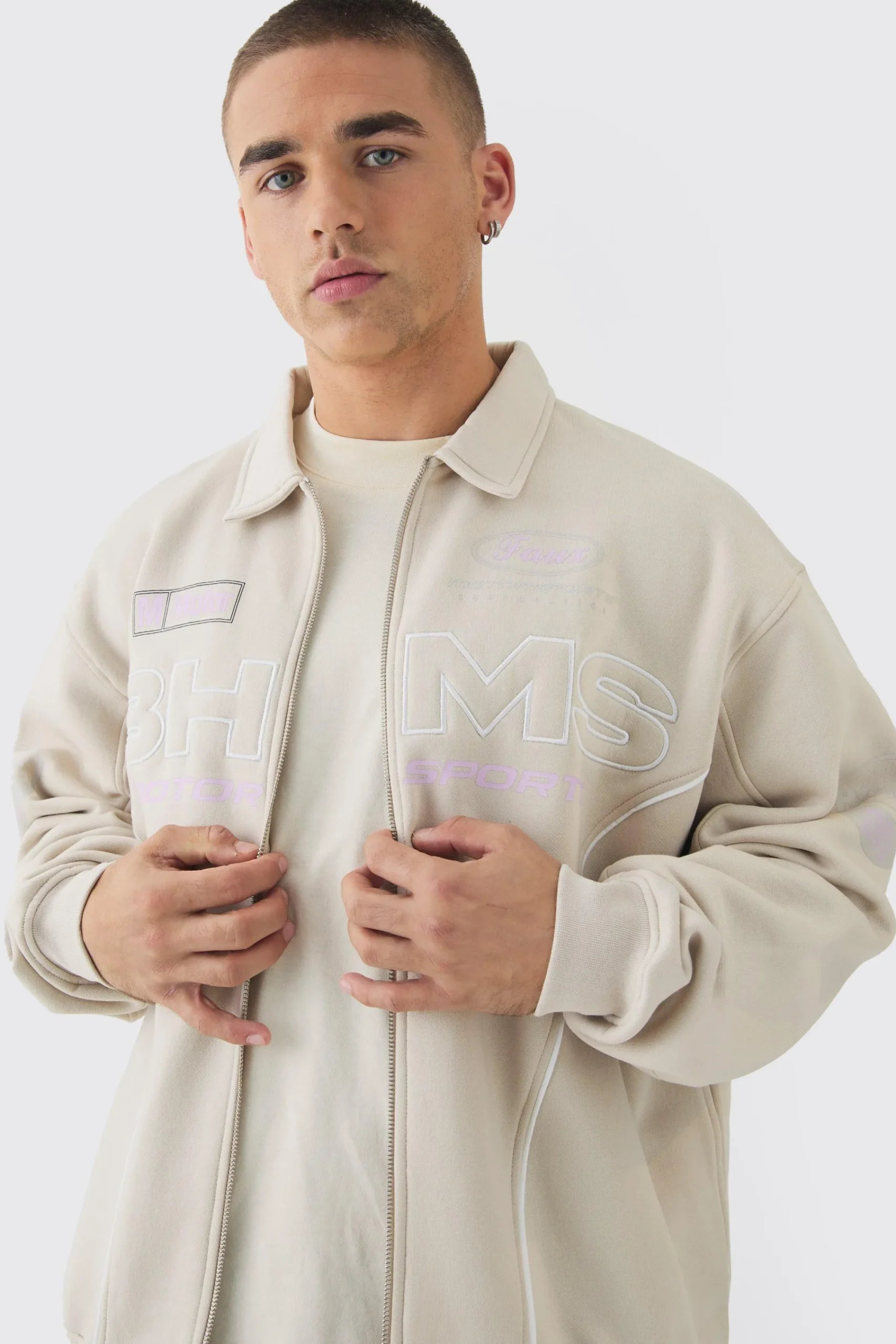 boohooMAN Oversized Varsity BHM Embroidered Jersey Bomber Jacket | UK| Coats & Jackets