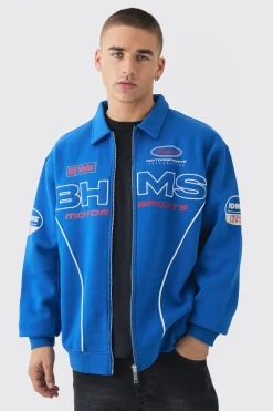 boohooMAN Oversized Varsity BHMS Embroidered Jersey Bomber Jacket | UK| Coats & Jackets|Hoodies & Sweatshirts