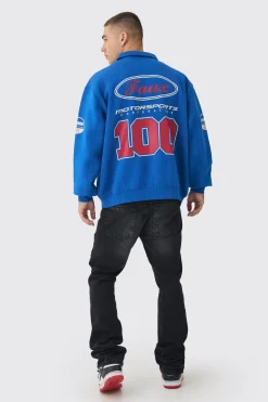 boohooMAN Oversized Varsity BHMS Embroidered Jersey Bomber Jacket | UK| Coats & Jackets|Hoodies & Sweatshirts