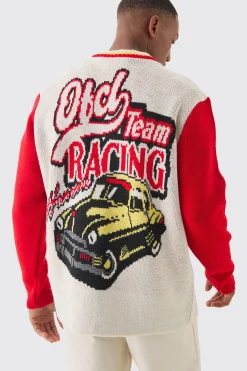 boohooMAN Oversized Varsity Knitted Bomber In | UK| Coats & Jackets