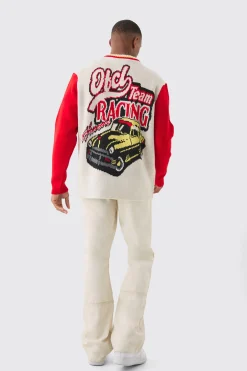 boohooMAN Oversized Varsity Knitted Bomber In | UK| Coats & Jackets