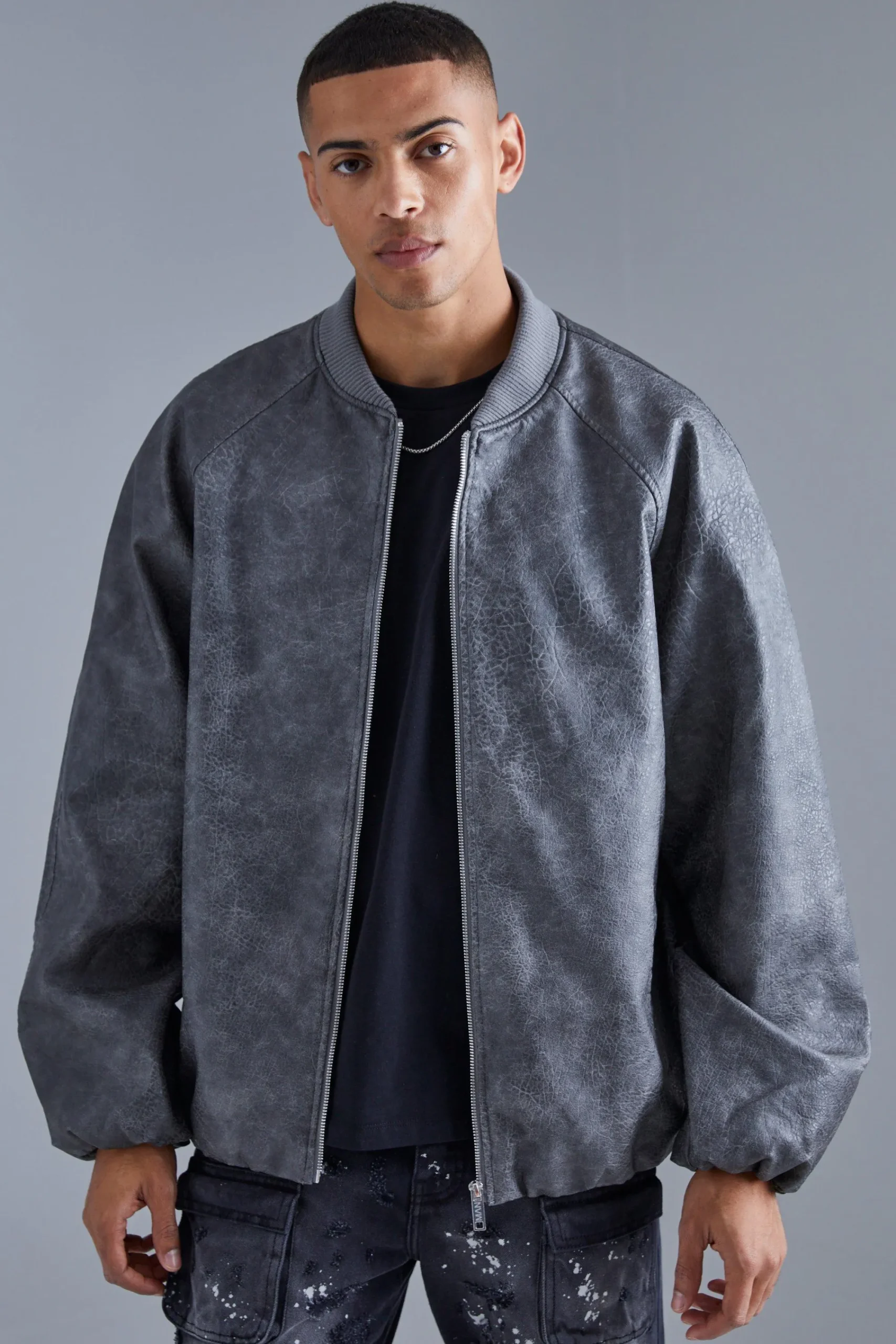 boohooMAN Oversized Vintage Cracked Pu Raglan Bomber | UK| Coats & Jackets