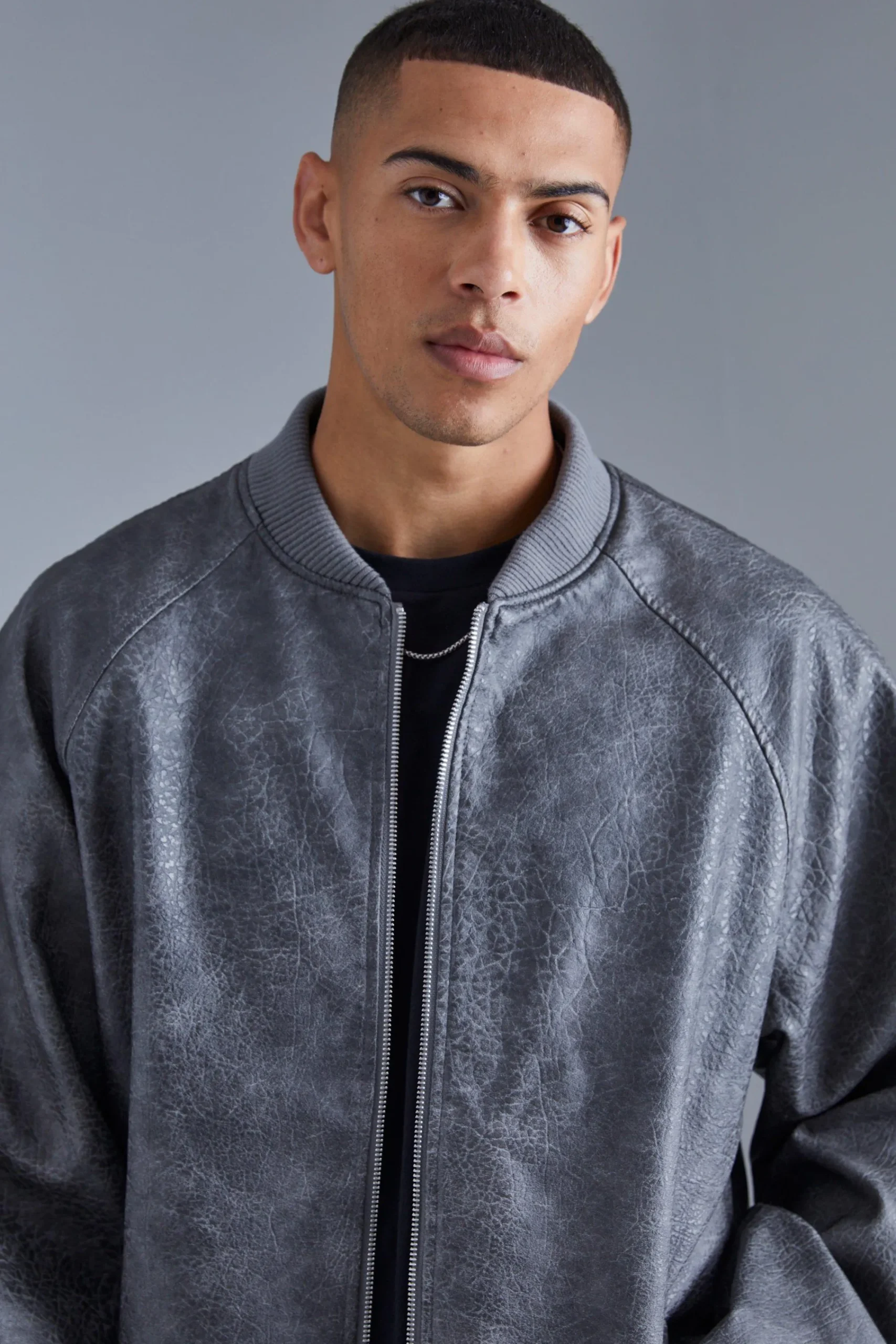 boohooMAN Oversized Vintage Cracked Pu Raglan Bomber | UK| Coats & Jackets