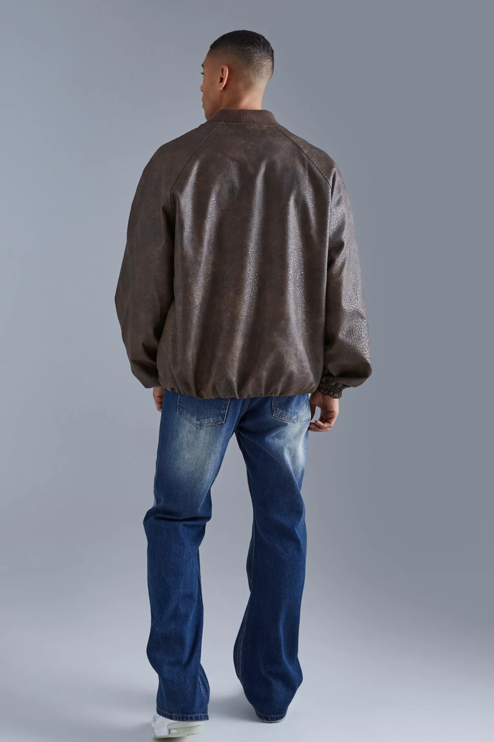boohooMAN Oversized Vintage Cracked Pu Raglan Bomber | UK| Coats & Jackets