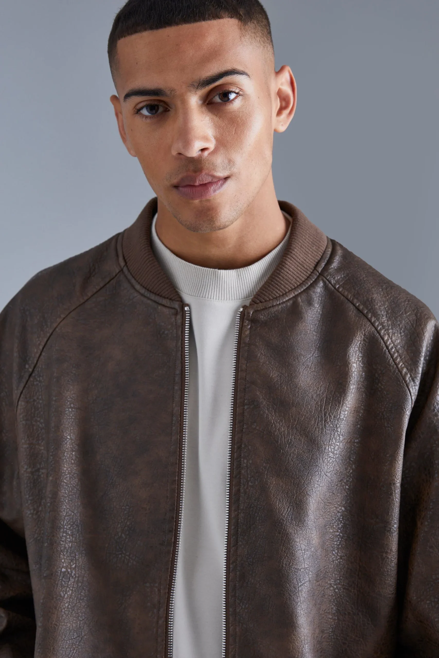 boohooMAN Oversized Vintage Cracked Pu Raglan Bomber | UK| Coats & Jackets