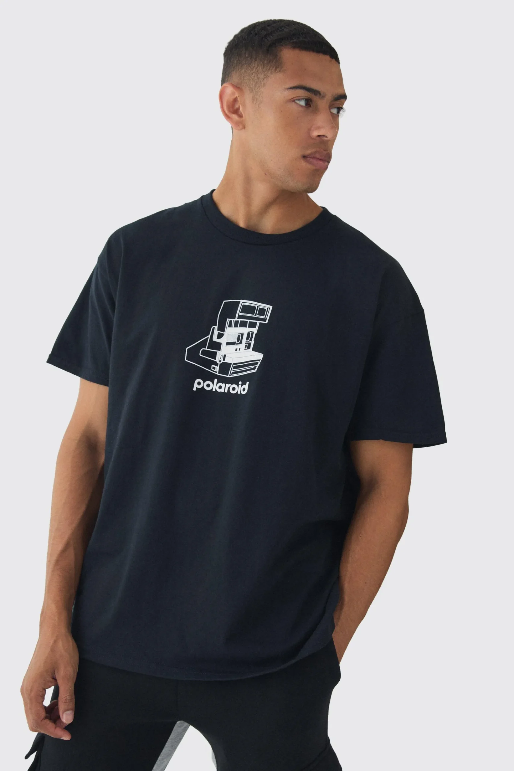 Oversized Vintage Polaroid License Print T-Shirt | UK^boohooMAN Online