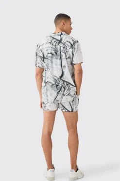 boohooMAN Oversized Viscose Abstract Cargo Shirt And Short | UK| Sets & Co-Ords
