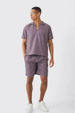 boohooMAN Oversized V-neck Soft Twill Shirt & Short Set | UK| Sets & Co-Ords