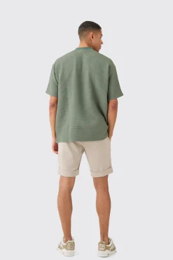 Oversized Waffle Extended Neck T-shirt | UK^boohooMAN Online