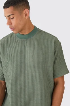 Oversized Waffle Extended Neck T-shirt | UK^boohooMAN Online