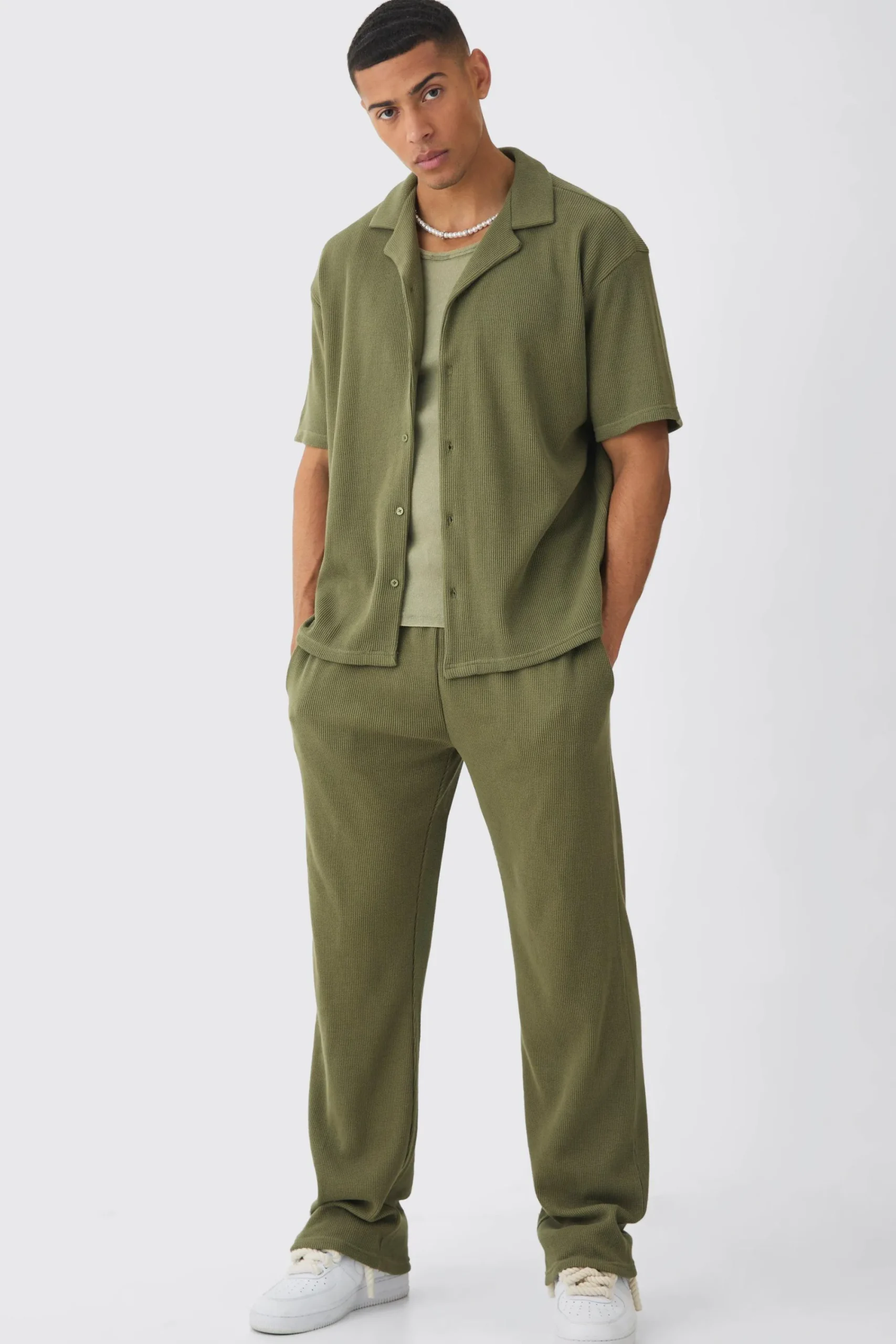 boohooMAN Oversized Waffle Shirt & Relaxed Jogger Set | UK| Sets & Co-Ords