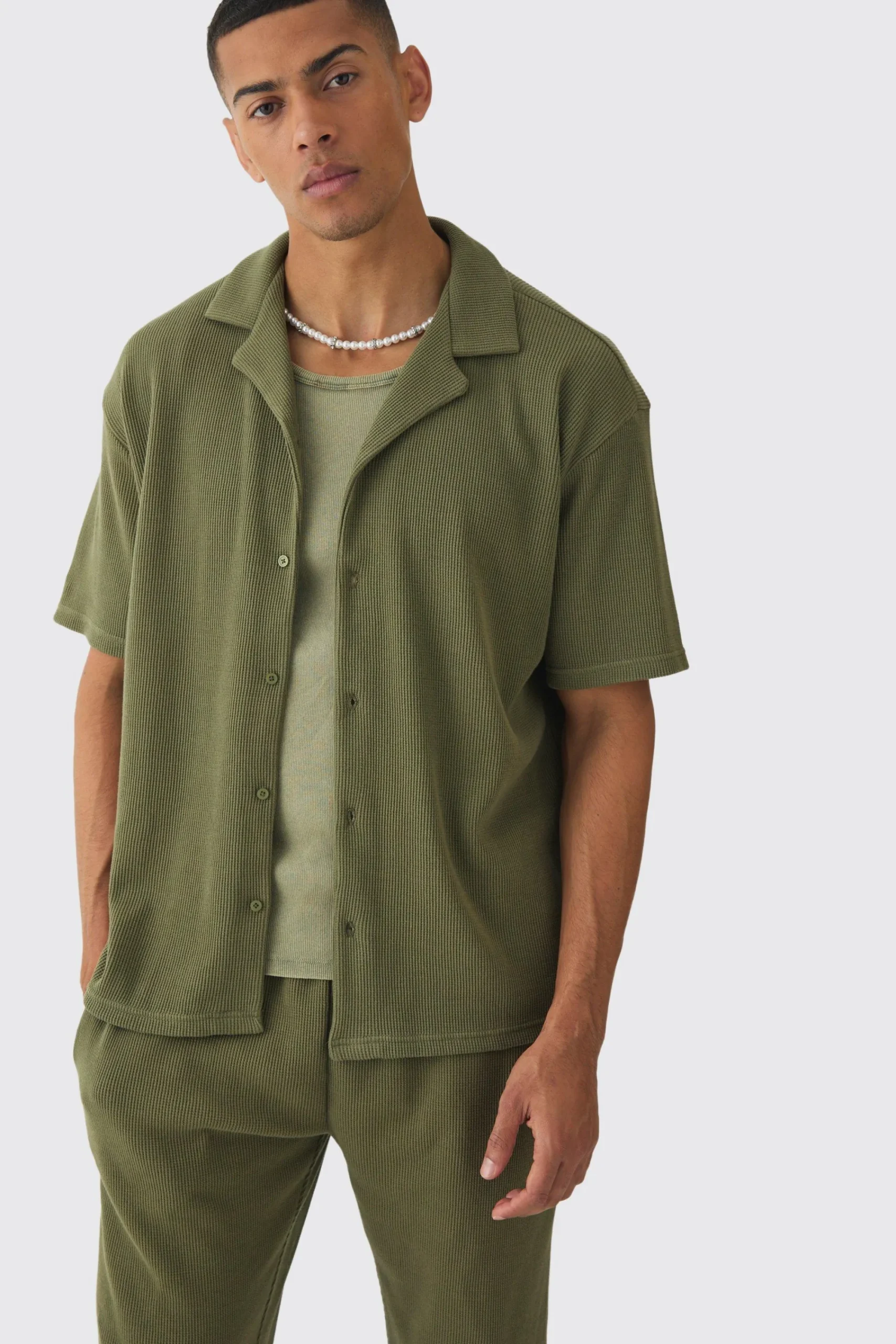 boohooMAN Oversized Waffle Shirt & Relaxed Jogger Set | UK| Sets & Co-Ords