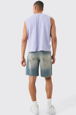 Oversized Wash Boxy Gothic Graffiti Distressed Tank | UK^boohooMAN Online