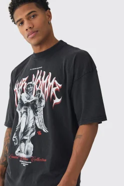 Oversized Wash Gothic Renaissance Print T-Shirt | UK^boohooMAN Clearance