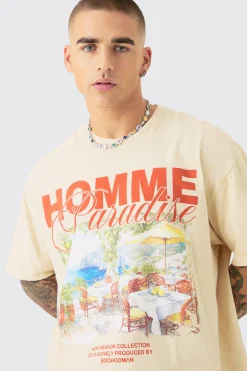 Oversized Wash Homme Paradise Print T-shirt | UK^boohooMAN