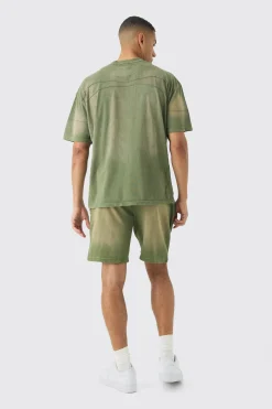 boohooMAN Oversized Wash Pintuck T-shirt And Short Set | UK| Sets & Co-Ords|Tracksuits