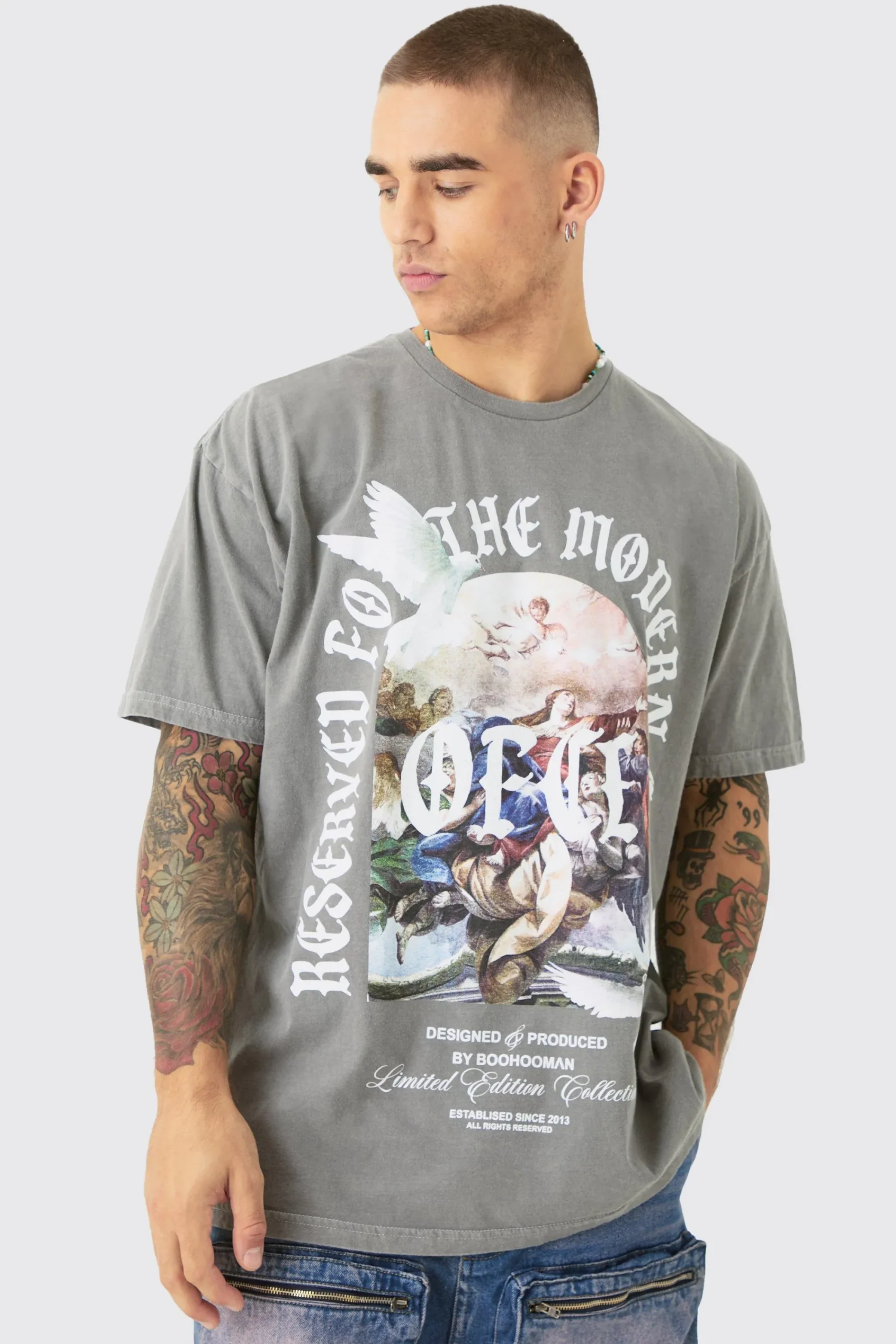 Oversized Wash Renaissance Ofcl Print T-shirt | UK^boohooMAN