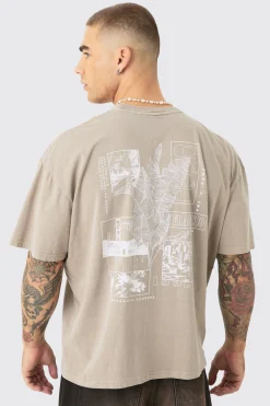 Oversized Wash Stencil Back Print T-shirt | UK^boohooMAN Clearance