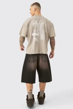 Oversized Wash Stencil Back Print T-shirt | UK^boohooMAN Clearance
