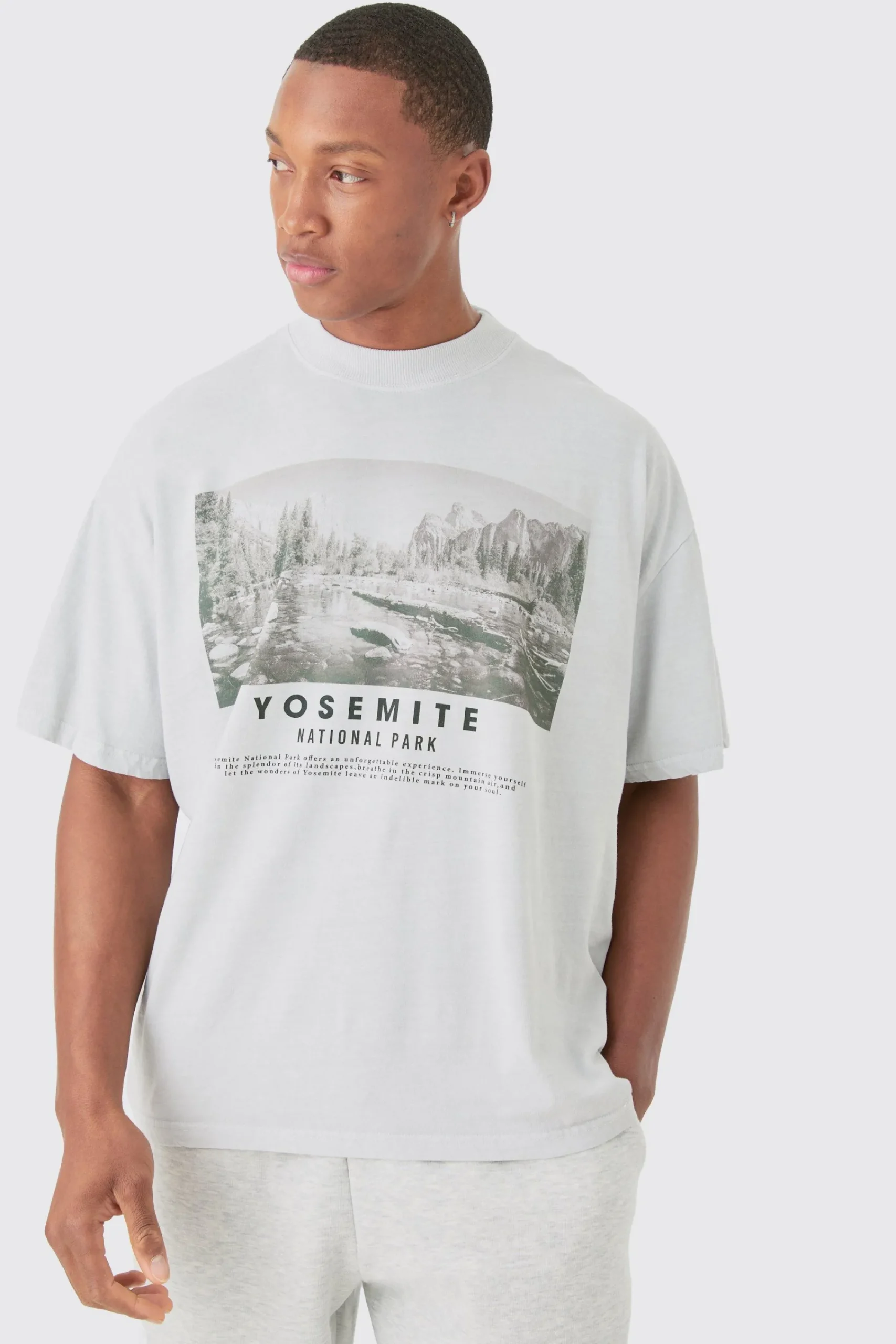 Oversized Wash Yosemite Landscape T-shirt | UK^boohooMAN Clearance